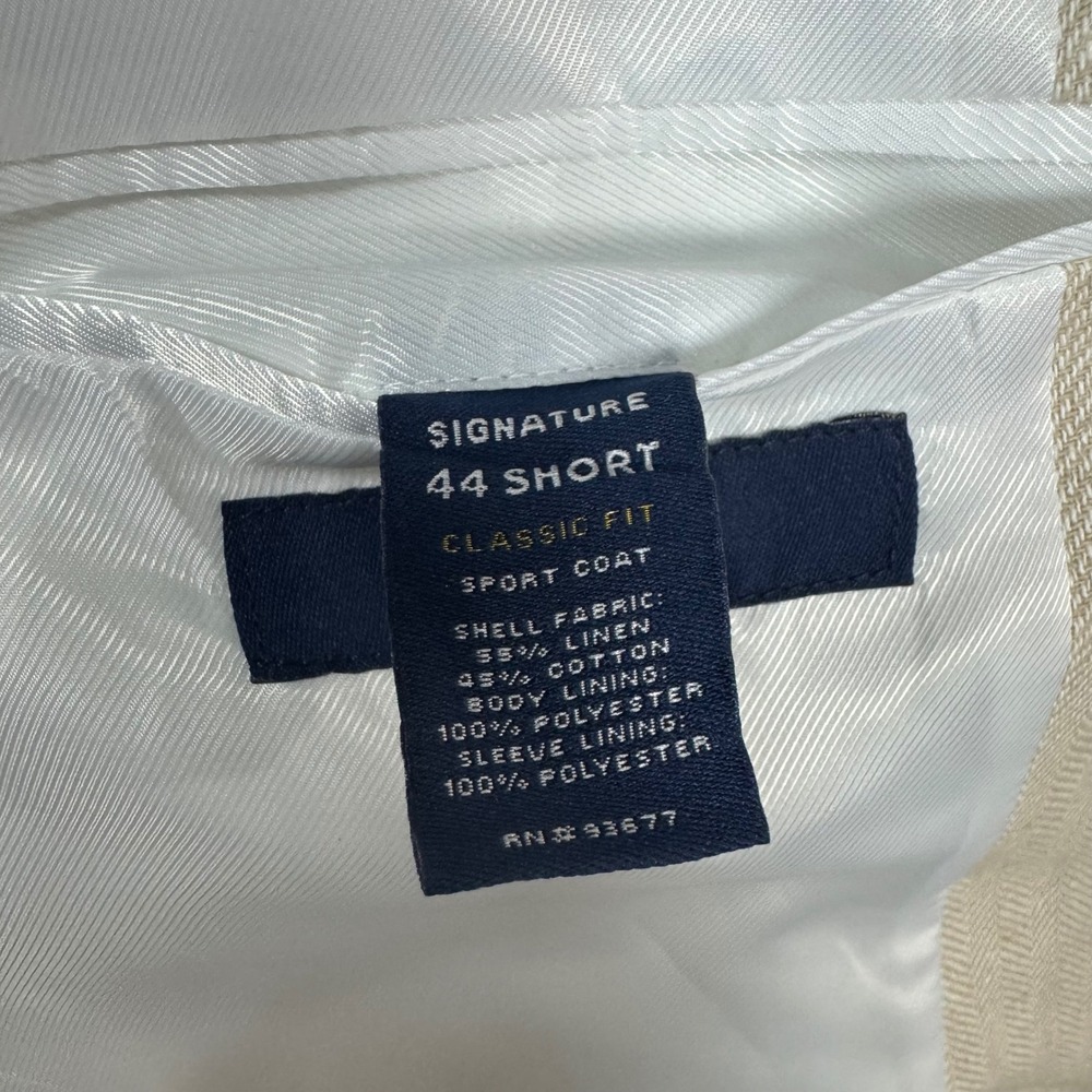 Stafford Blazer Jacket Mens 44S Linen Classic Fit Beige Herringbone Sport Coat - Picture 7 of 14